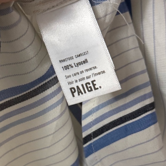 PAIGE Women’s White Dream Blue Striped Notch Lapel Collar Button-Up Shirt Size M - Picture 11 of 12